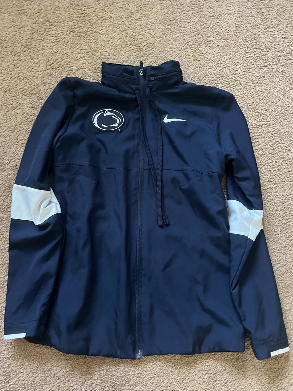 Nike Women's Navy Zip-Up Varsity Jacket with White Accents